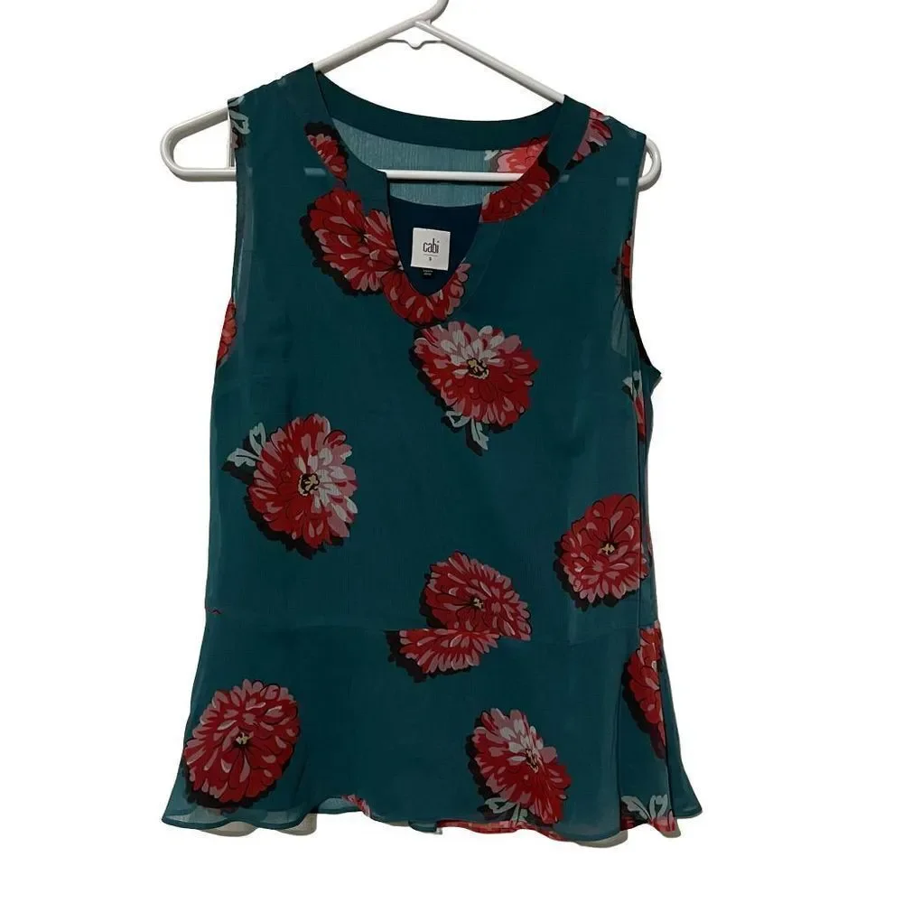 Cabi Blushing Blouse Floral Peplum Tank Size S